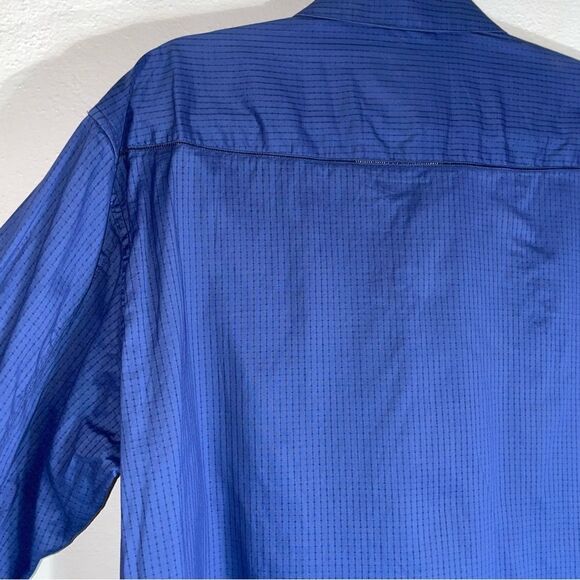 Robert Graham XL Flip Cuff Top Navy Blue Cotton Windowpane Embroidered Collar - Picture 8 of 10